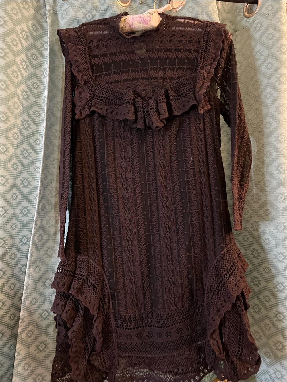 Free People Brown Lace Ruffle Dress